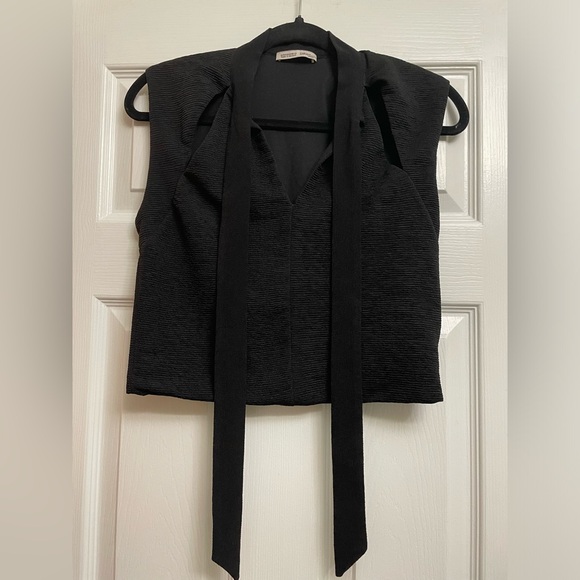 BLACK ZARA TIE NECK TOP WITH ASYMMETRICAL CUT M - Picture 4 of 6